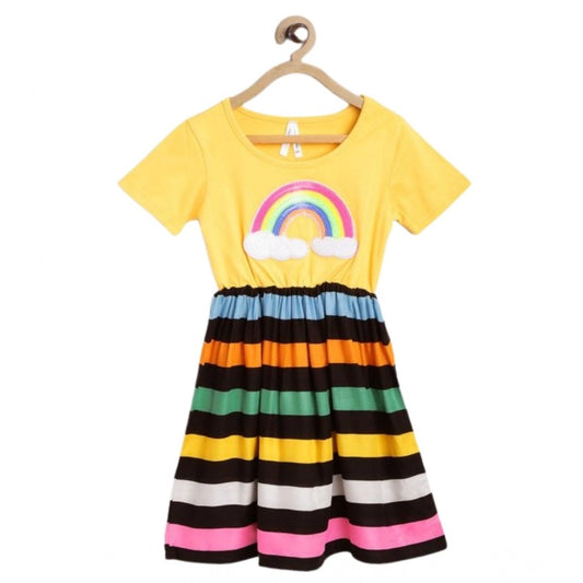 Girl'S Cotton Striped Short Sleeve Dress (Multicolor)