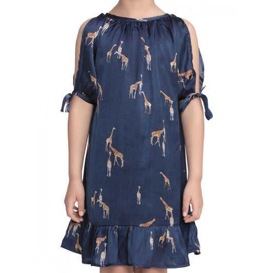 Girl'S Satin Animal Print Sleeveless Dress (Blue)