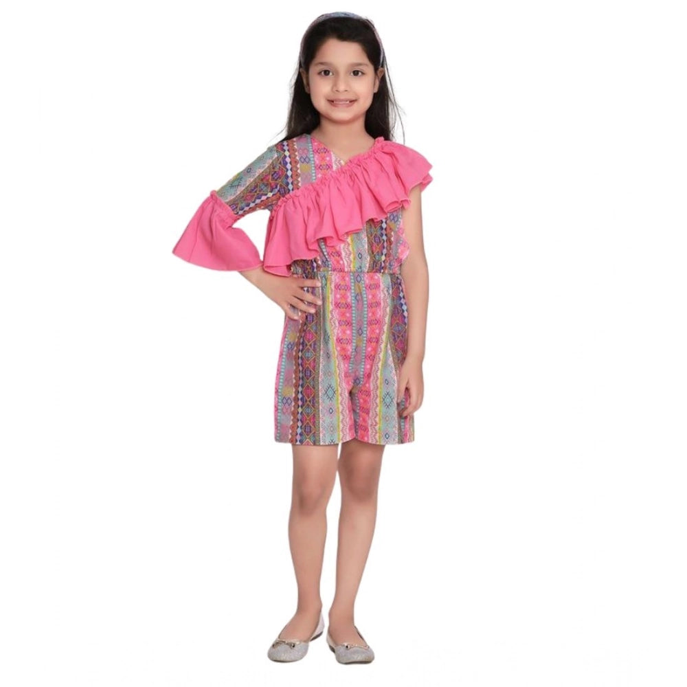 Girl'S Cotton &Amp; Polyester Printed 3/4Th Sleeves Dress (Pin