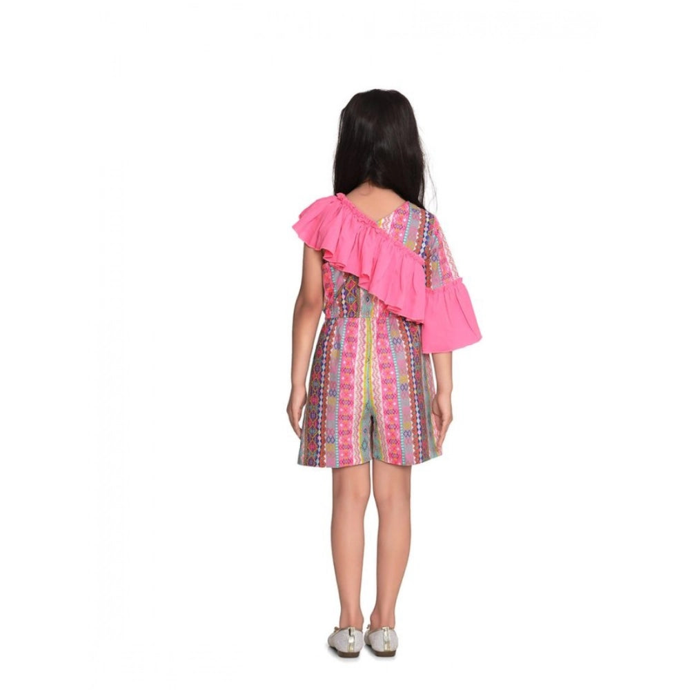 Girl'S Cotton &Amp; Polyester Printed 3/4Th Sleeves Dress (Pin