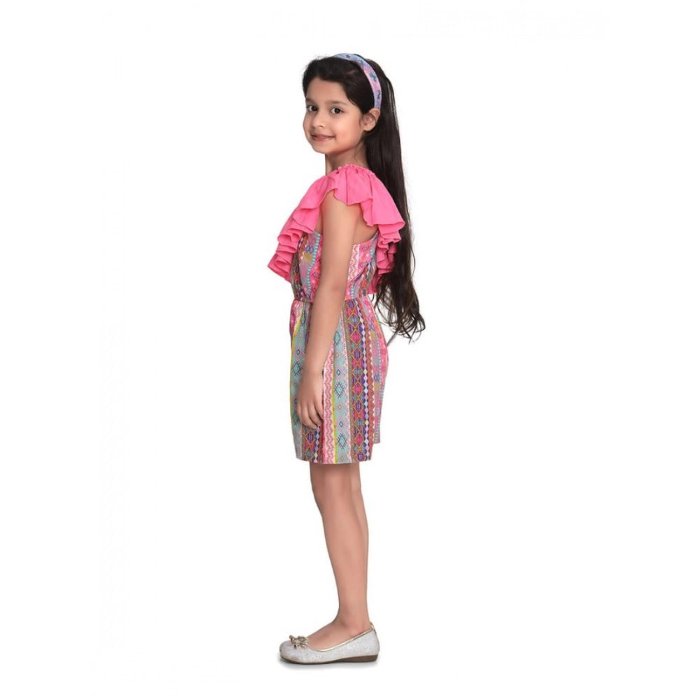 Girl'S Cotton &Amp; Polyester Printed 3/4Th Sleeves Dress (Pin