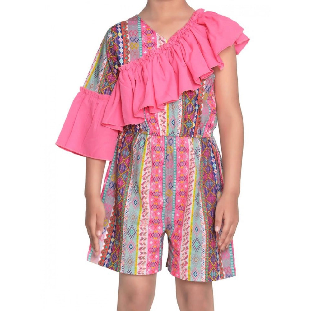 Girl'S Cotton &Amp; Polyester Printed 3/4Th Sleeves Dress (Pin
