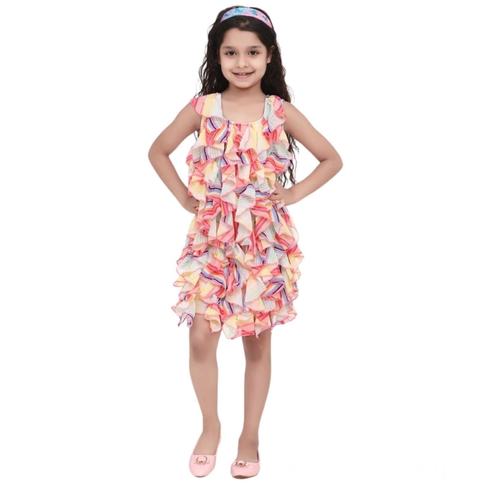 Girl'S Chiffon Ruffled Sleeveless Dress (Multicolor)