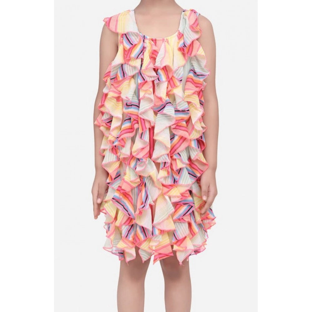 Girl'S Chiffon Ruffled Sleeveless Dress (Multicolor)