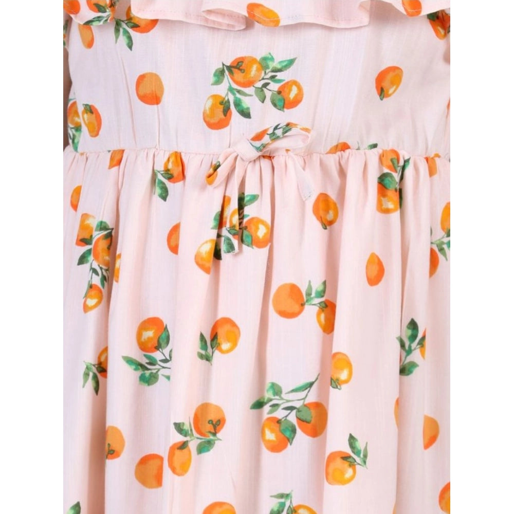 Girl'S Rayon Printed Sleeveless Dress (Orange)