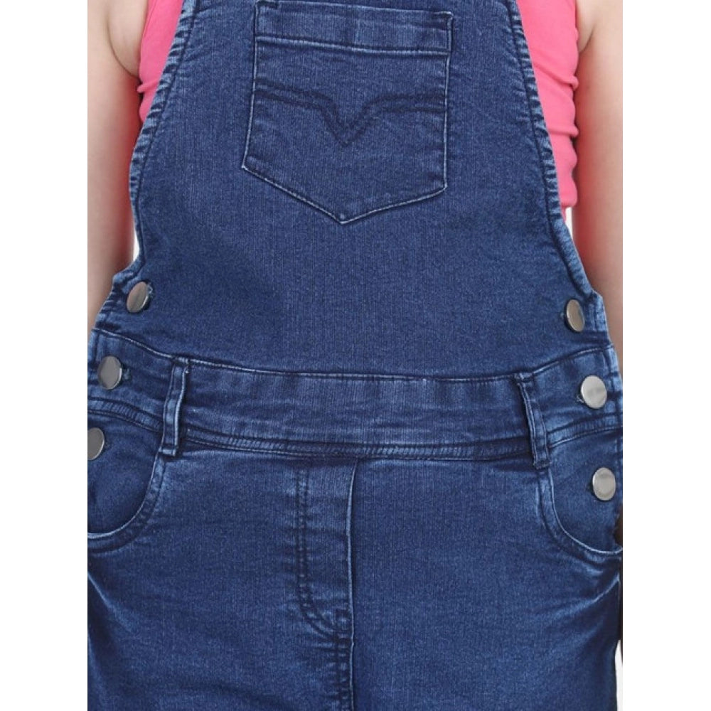 Girl'S Denim Patch Work Buttoned Dungaree (Blue)