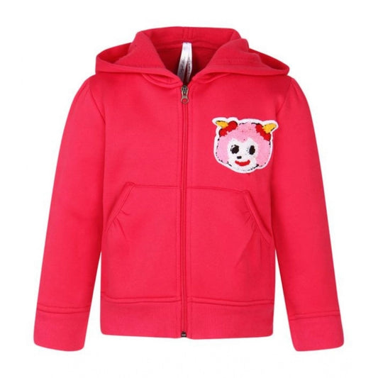 Girl'S Fleece Printed Long Sleeves Hoodie Jacket (Magenta)