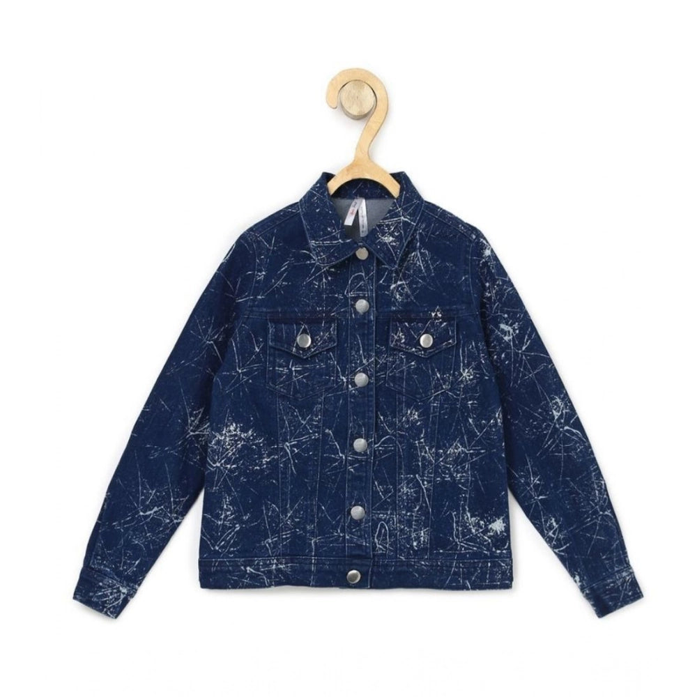 Girl'S Denim Washed Flutter Jacket With Crinkle (Blue)