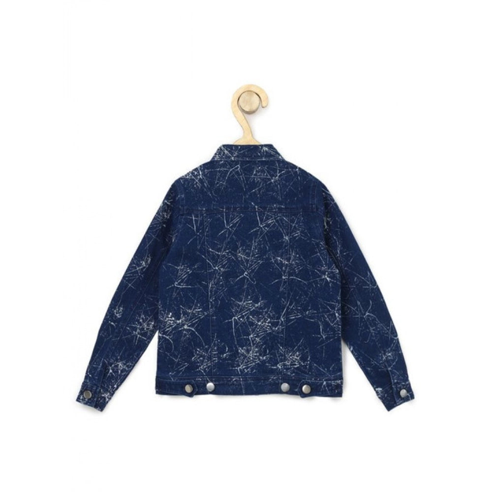 Girl'S Denim Washed Flutter Jacket With Crinkle (Blue)