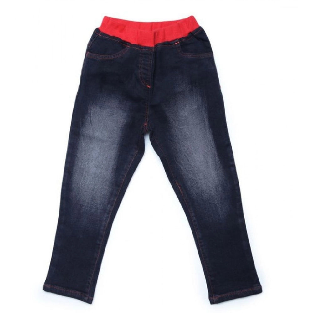 Girl'S Denim Ribbed Elasticated Jeans (Black)