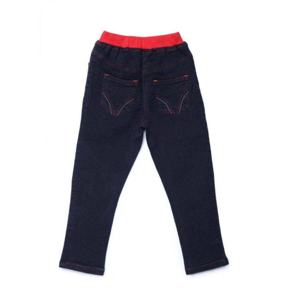 Girl'S Denim Ribbed Elasticated Jeans (Black)