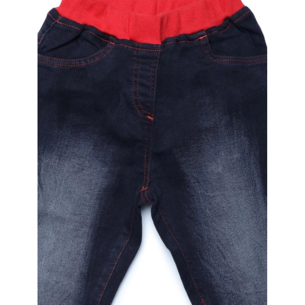 Girl'S Denim Ribbed Elasticated Jeans (Black)