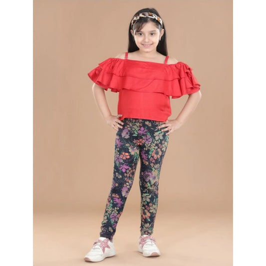 Girl'S Cotton Lycra Floral Elasticated Jeggings (Multicolor)