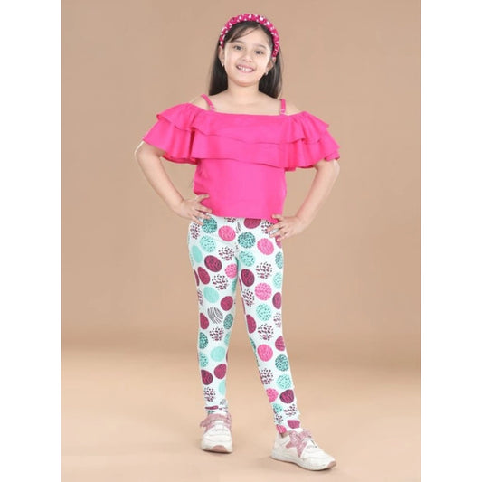 Girl's Cotton Lycra Floral Elasticated Jeggings (Multicolor)