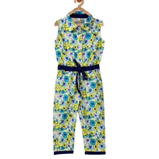 Girl'S Cotton Floral Sleeveless Jumpsuit (Yellow)