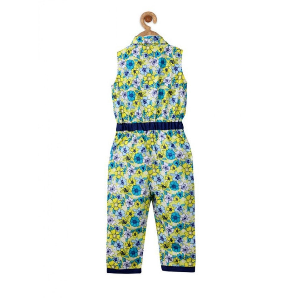Girl'S Cotton Floral Sleeveless Jumpsuit (Yellow)