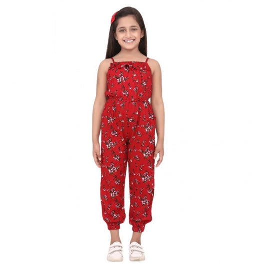 Girl'S Rayon Floral Sleeveless Jumpsuit (Red)