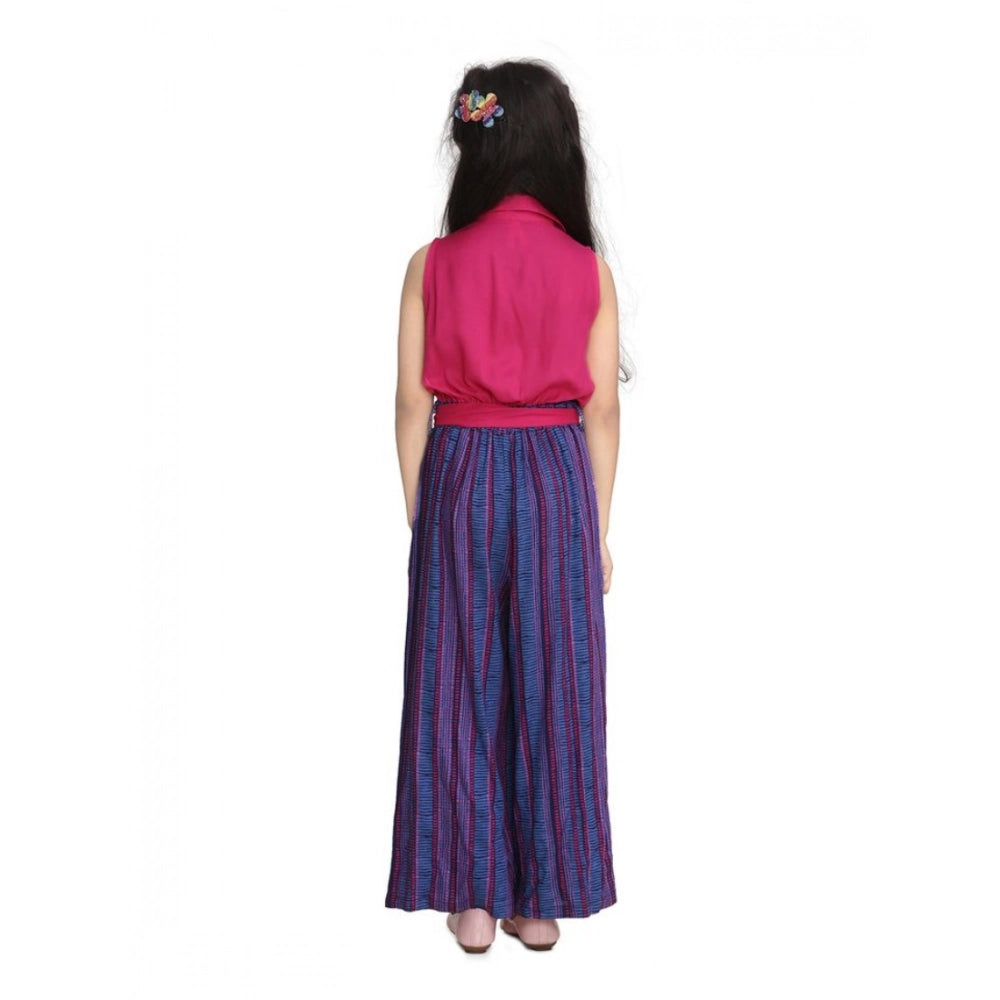 Girl'S Rayon Colour Block Sleeveless Jumpsuit (Pink-Blue)