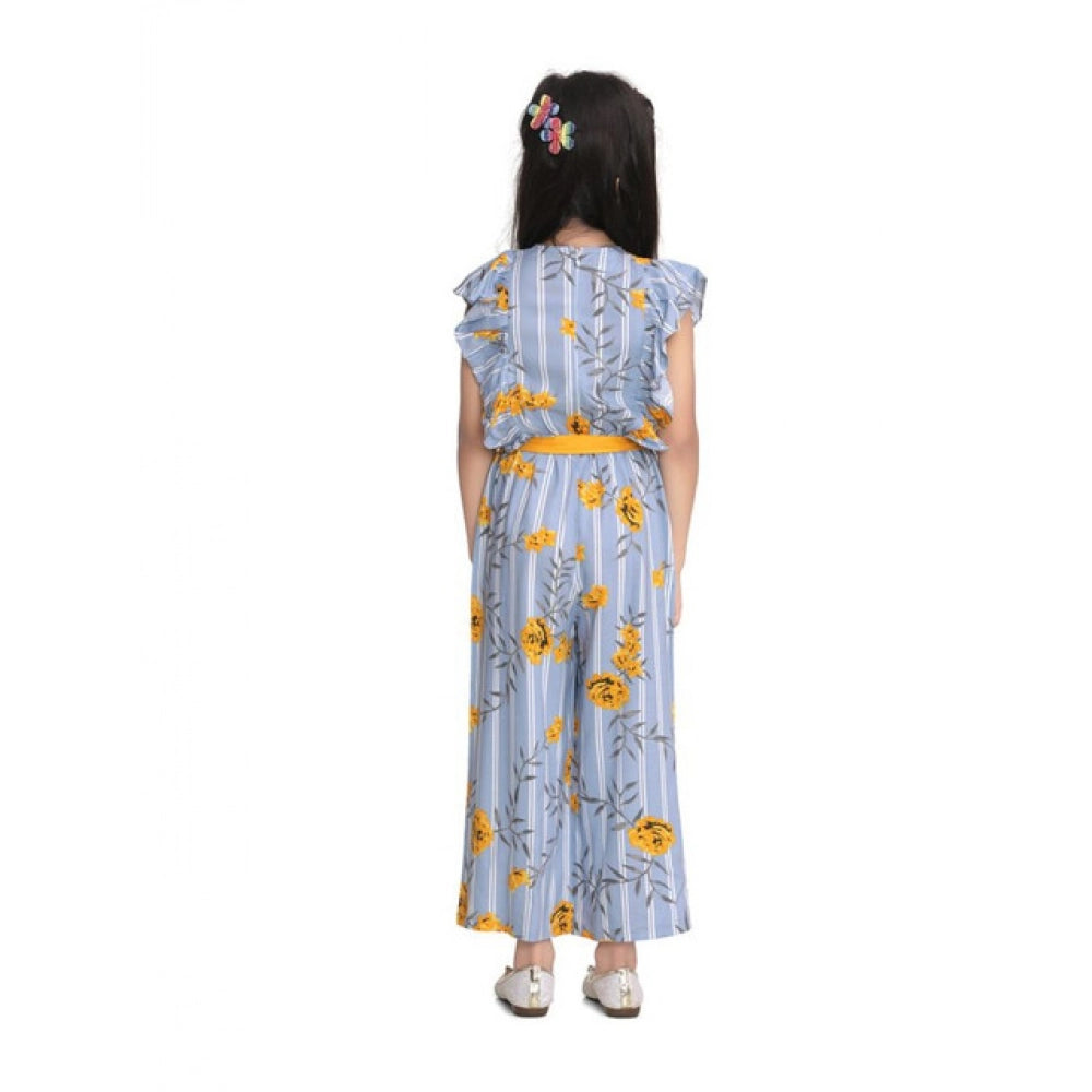 Girl'S Rayon Floral Flutter Jumpsuit (Blue-Yellow)