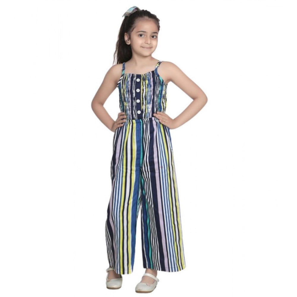 Girl'S Rayon Striped Sleeveless Jumpsuit (Blue)