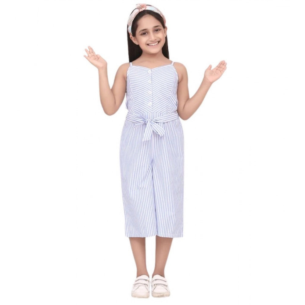 Girl'S Polyester Cotton Blend Striped Sleeveless Jumpsuit (Lig