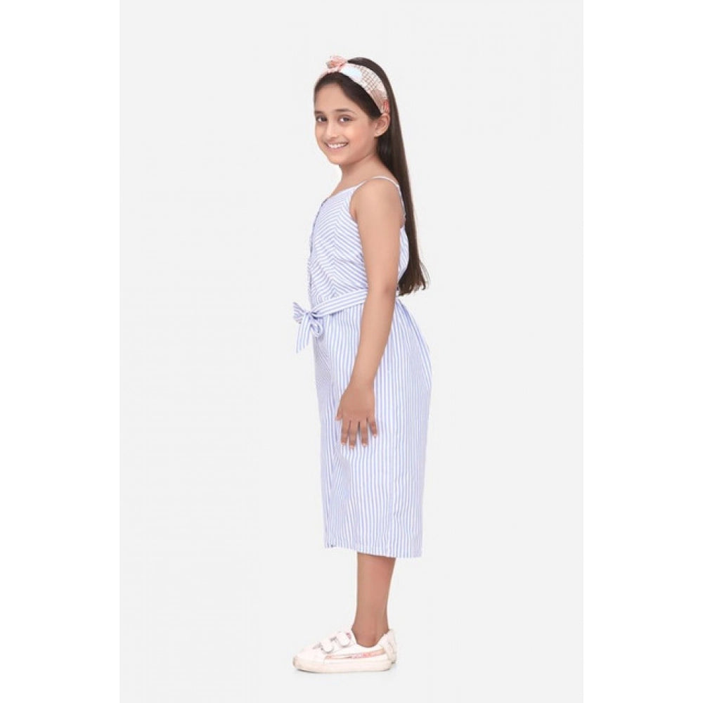 Girl'S Polyester Cotton Blend Striped Sleeveless Jumpsuit (Lig