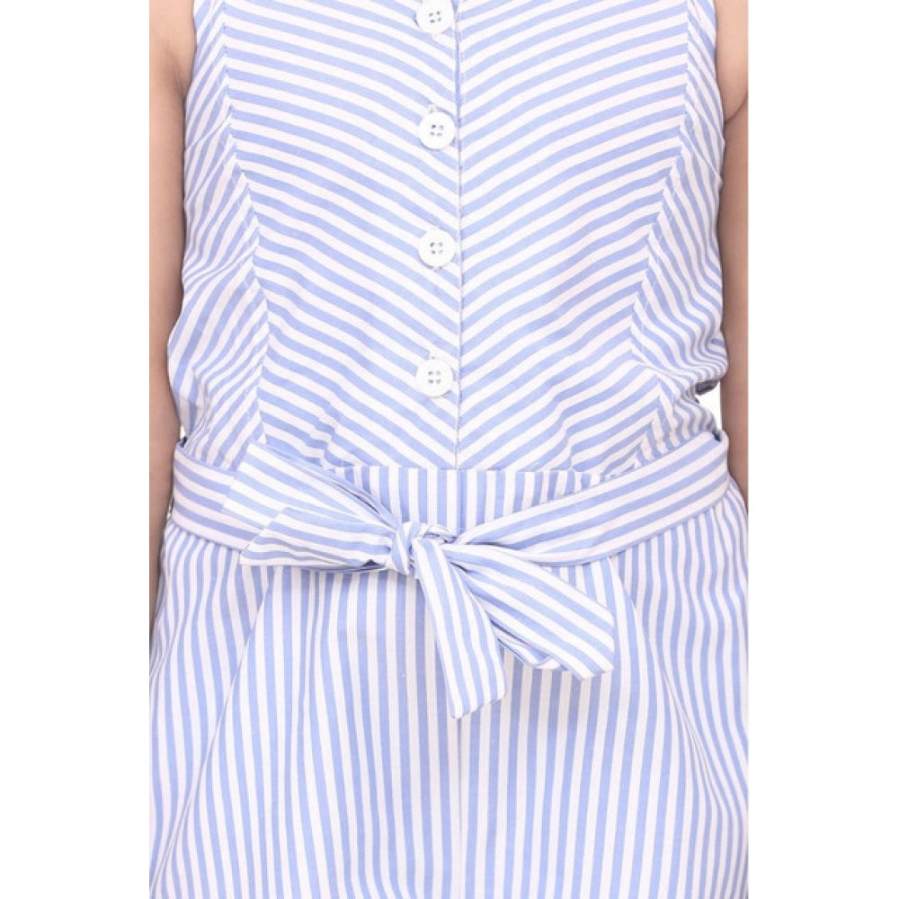 Girl'S Polyester Cotton Blend Striped Sleeveless Jumpsuit (Lig