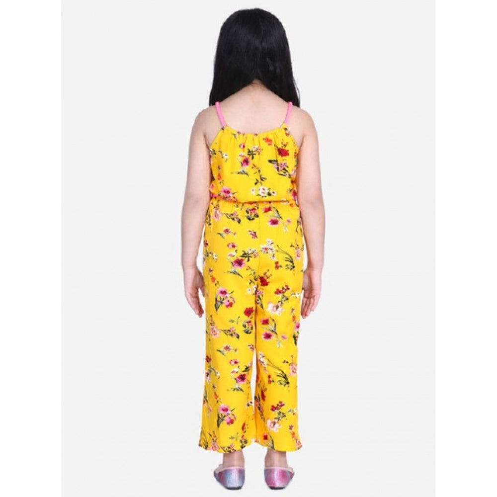 Girl'S Polyester Crepe Floral Shoulder Straps Jumpsuit (Yellow
