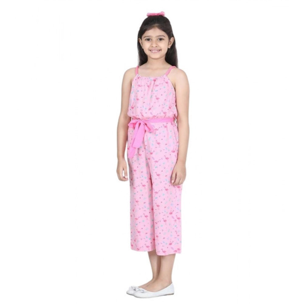 Girl'S Rayon Flamingo Print Sleeveless Jumpsuit (Pink)