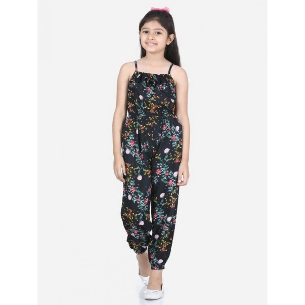 Girl'S Rayon Flamingo Print Sleeveless Jumpsuit (Black-Multico