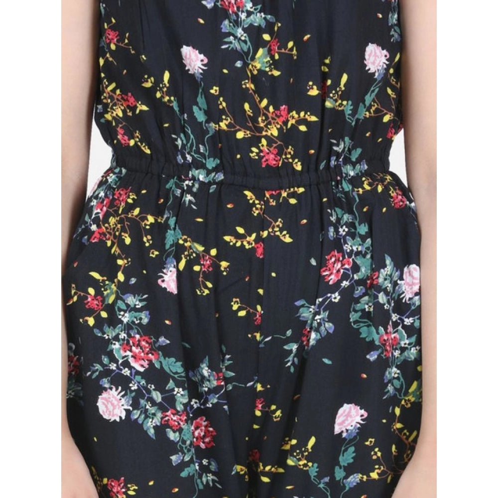 Girl'S Rayon Flamingo Print Sleeveless Jumpsuit (Black-Multico