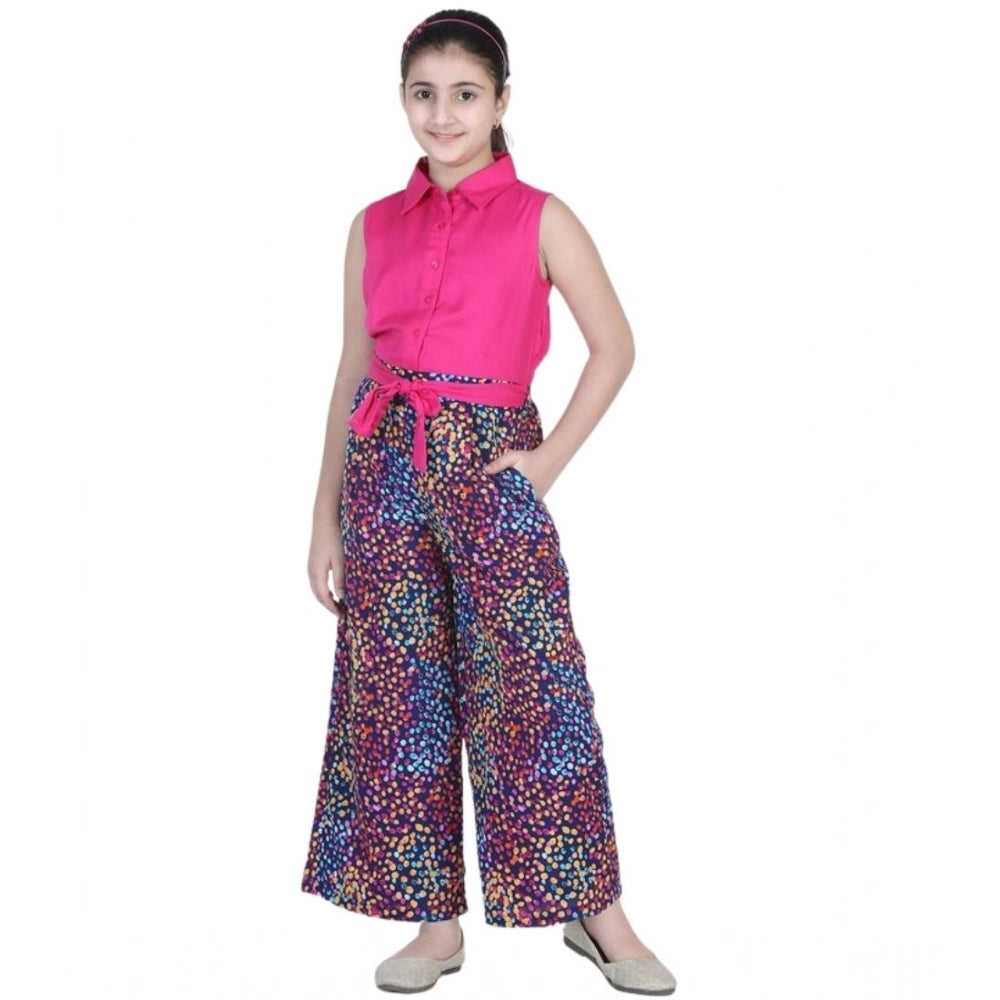 Girl'S Bodice-Rayon Colour Block Sleeveless Jumpsuit (Multicol