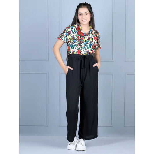 Girl'S Polyester Printed Short Sleeves Jumpsuit (Multicolor-Bl