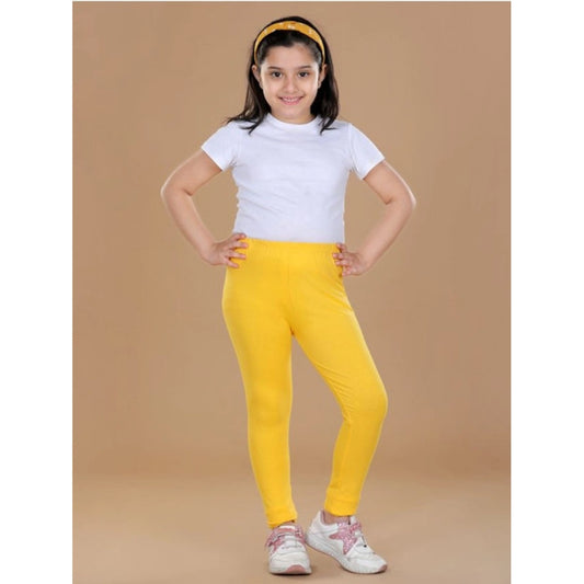Girl'S Cotton Lycra Solid Elasticated Leggings (Yellow)