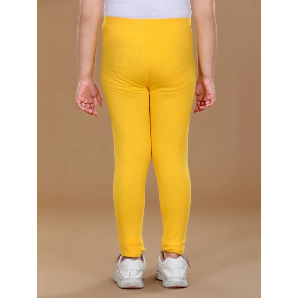 Girl'S Cotton Lycra Solid Elasticated Leggings (Yellow)