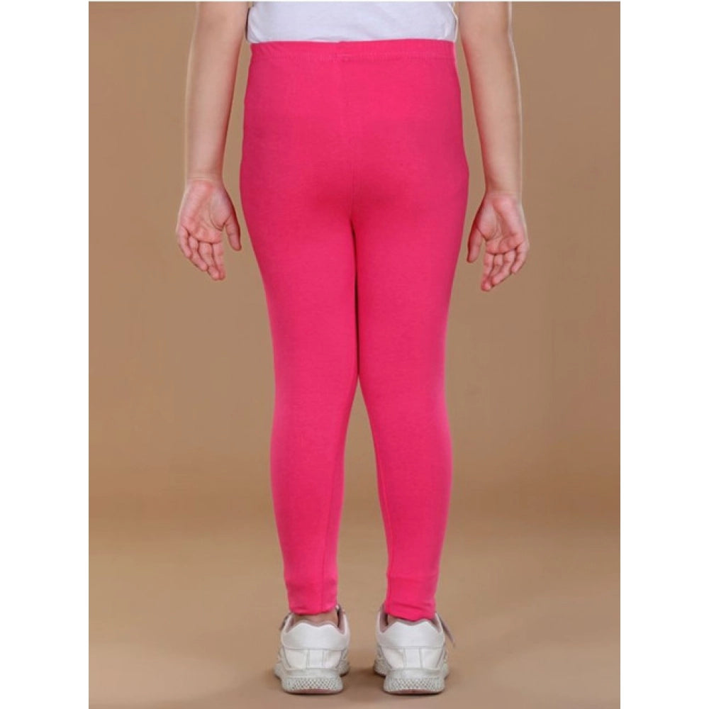 Girl'S Cotton Lycra Solid Elasticated Leggings (Pink)