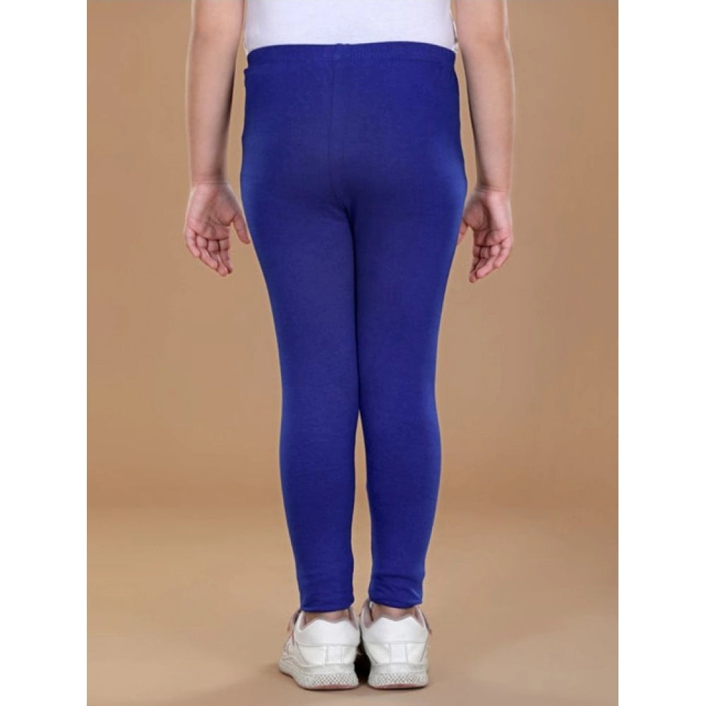 Girl'S Cotton Lycra Solid Elasticated Leggings (Blue)