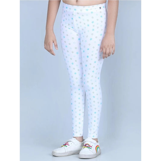 Girl'S Cotton Lycra Printed Elasticated Leggings (White)