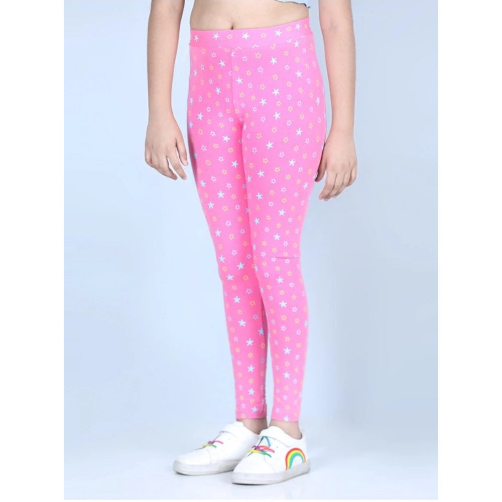 Girl'S Cotton Lycra Printed Elasticated Leggings (Pink)