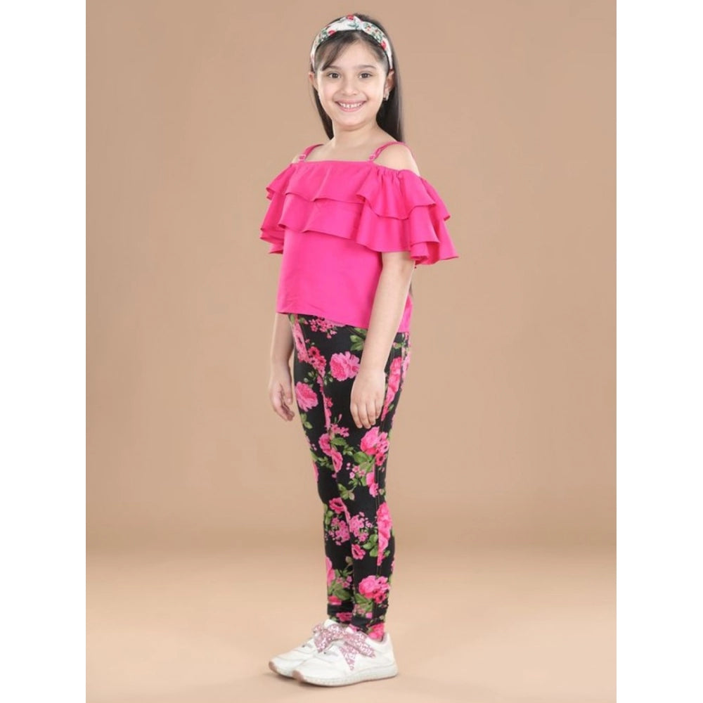 Girl'S Cotton Floral Elasticated Jegging And Top Set (Black-Pi
