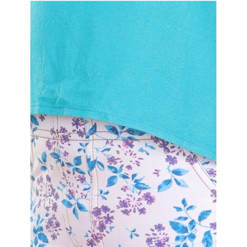 Girl'S Cotton Floral Elasticated Jegging And Top Set (Turquois