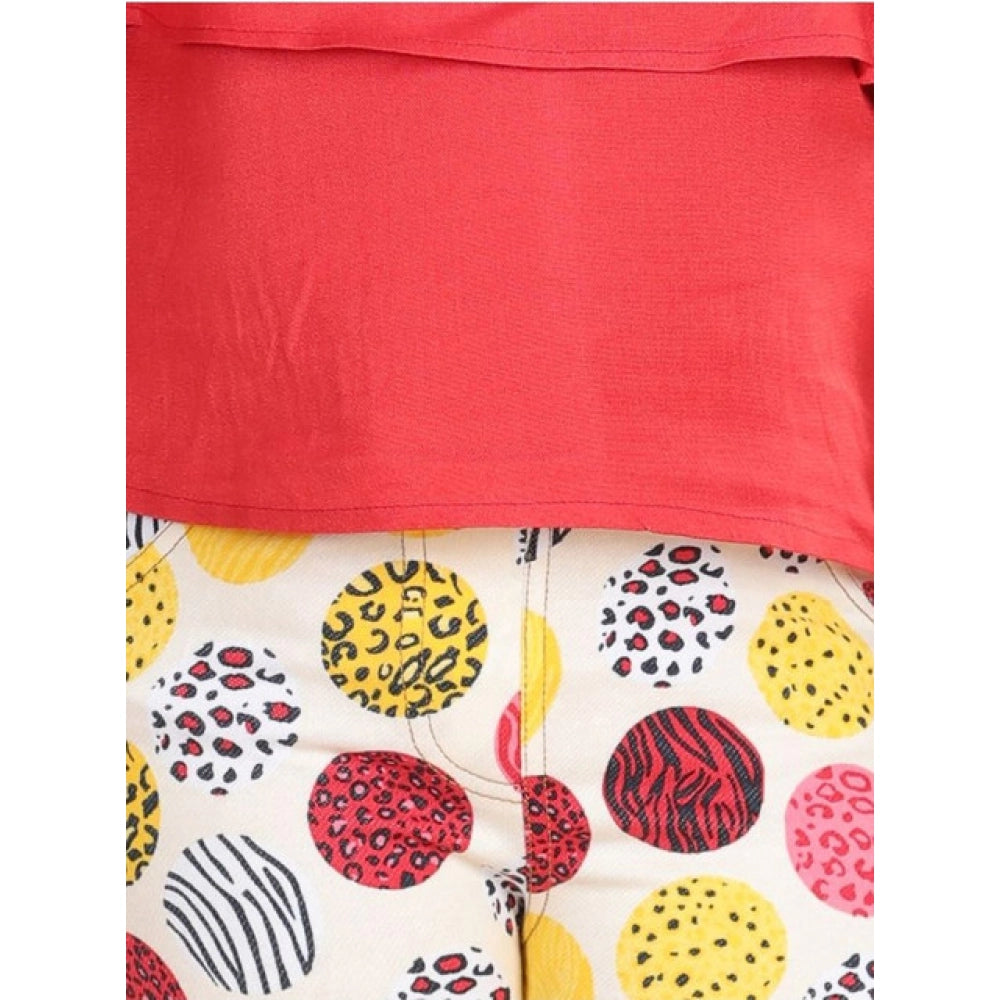 Girl'S Cotton Floral Elasticated Jegging And Top Set (Red)