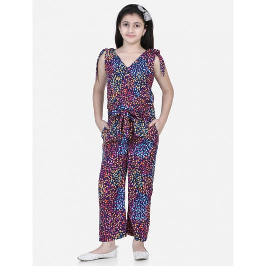 Girl'S Polyester Crepe Floral Short Sleeve Set (Multicolor)