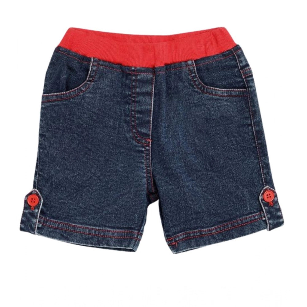 Girl'S Denim Lace Inserts Sleeveless Shorts (Blue-Red)