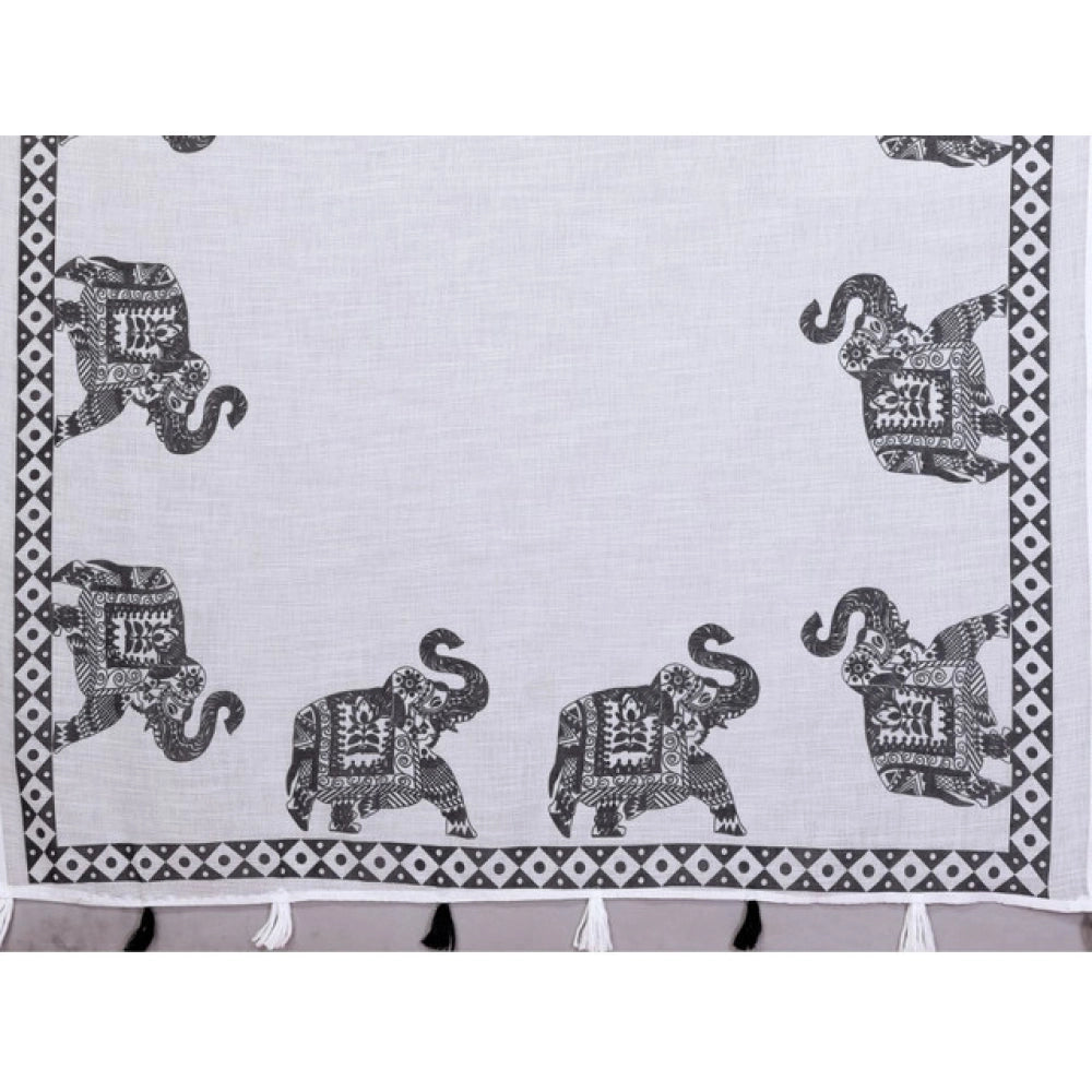 Women'S Linen Cotton Printed Saree With Unstitched Blouse 5.5M