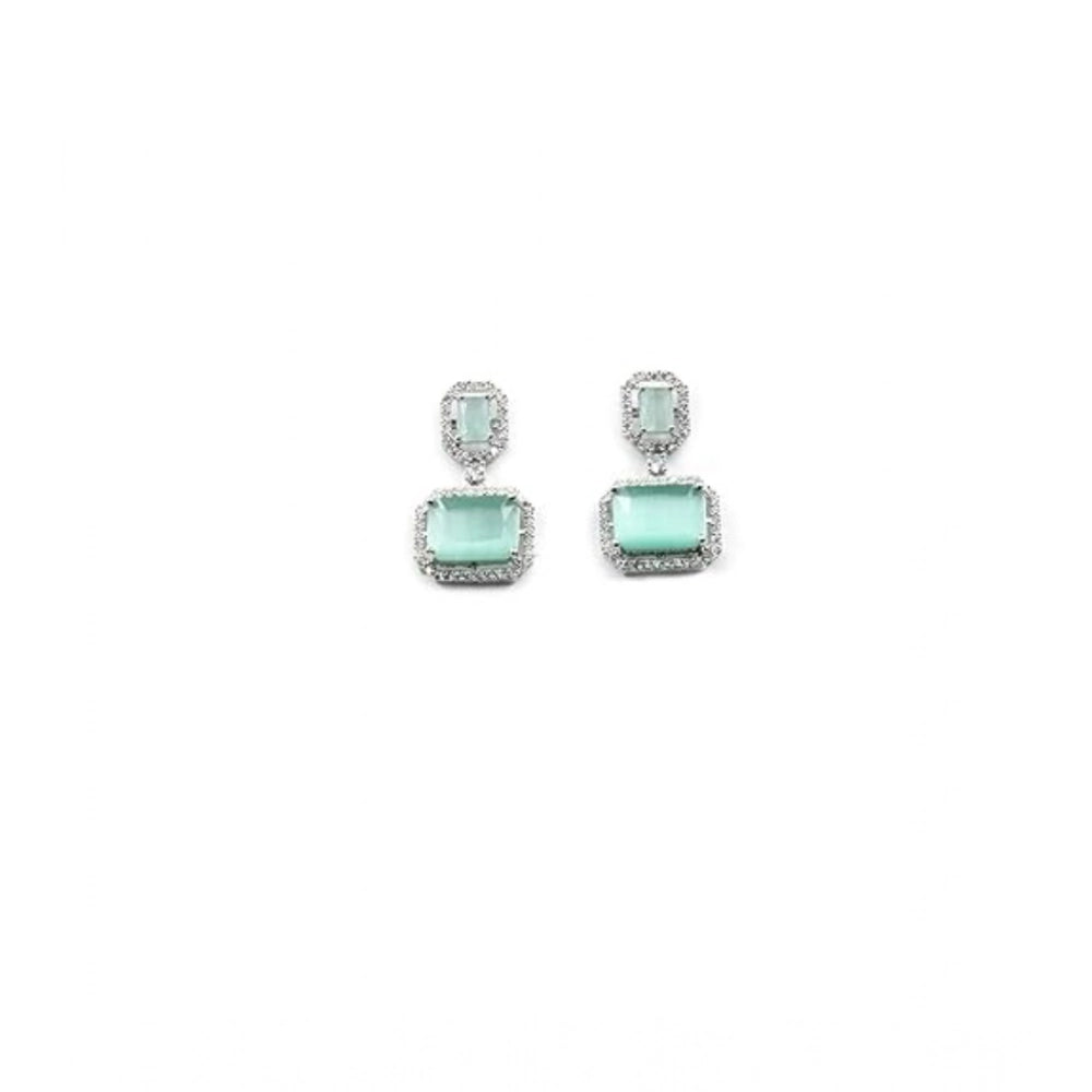 Women'S Brass Silver Plated Drop Earrings (Turquoise)