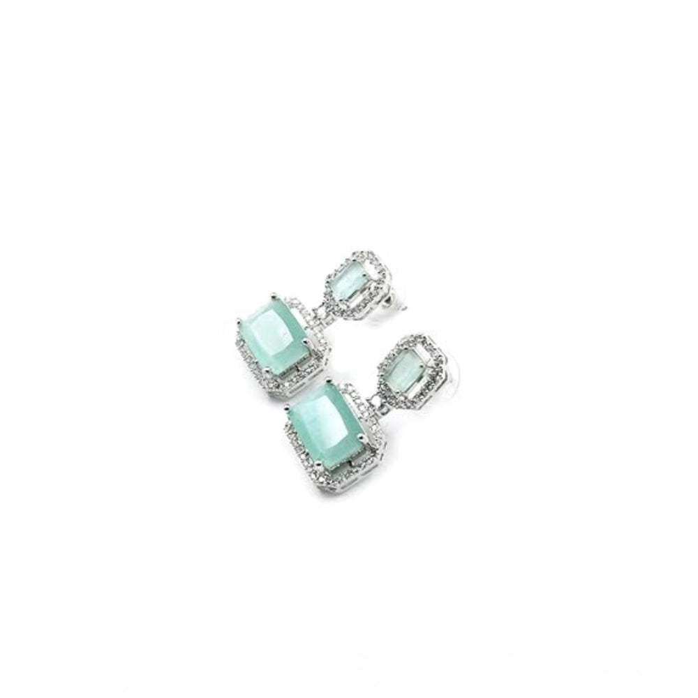 Women'S Brass Silver Plated Drop Earrings (Turquoise)