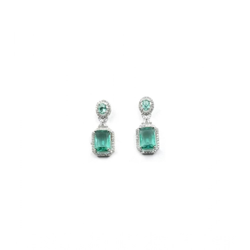 Women'S Brass Silver Plated Drop Earrings (Green)