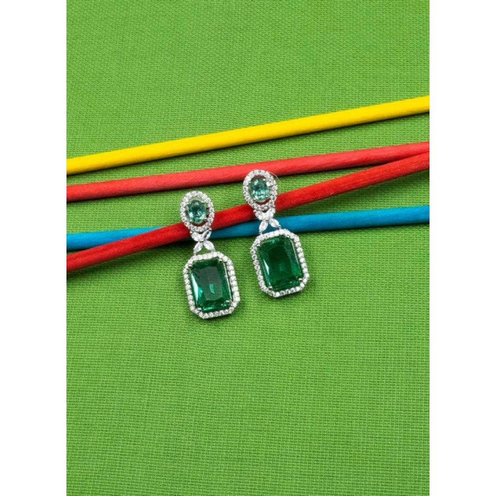 Women'S Brass Silver Plated Drop Earrings (Green)