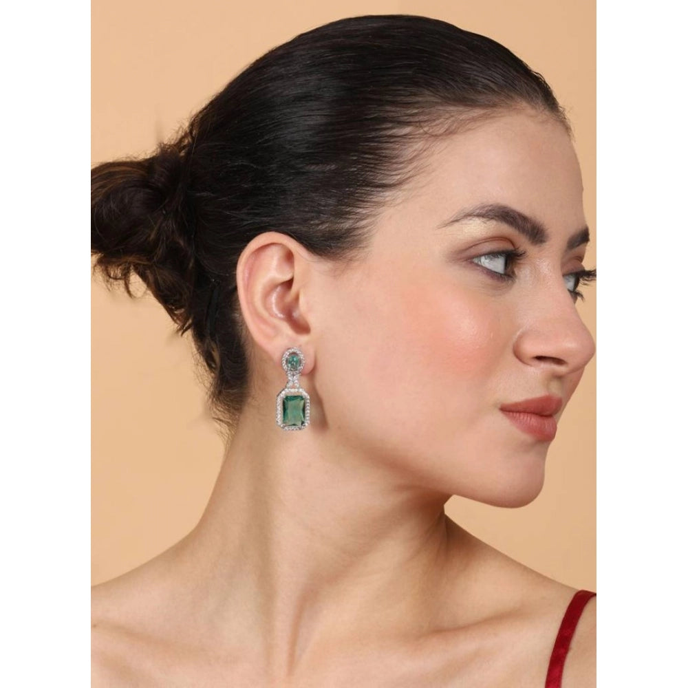Women'S Brass Silver Plated Drop Earrings (Green)